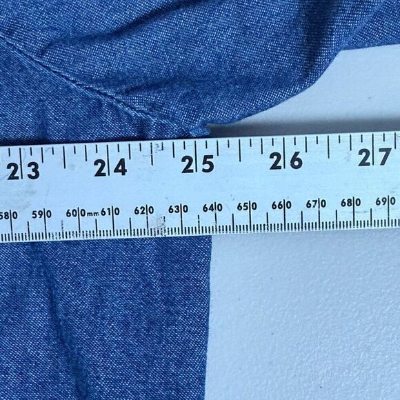 Vintage Christmas Winter‎ Denim LS Blouse Womens 1X Blue Snow Flake Pop Cuff - Picture 9 of 10